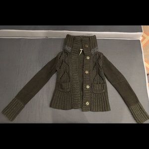 Funnelneck wool blend sweater jacket